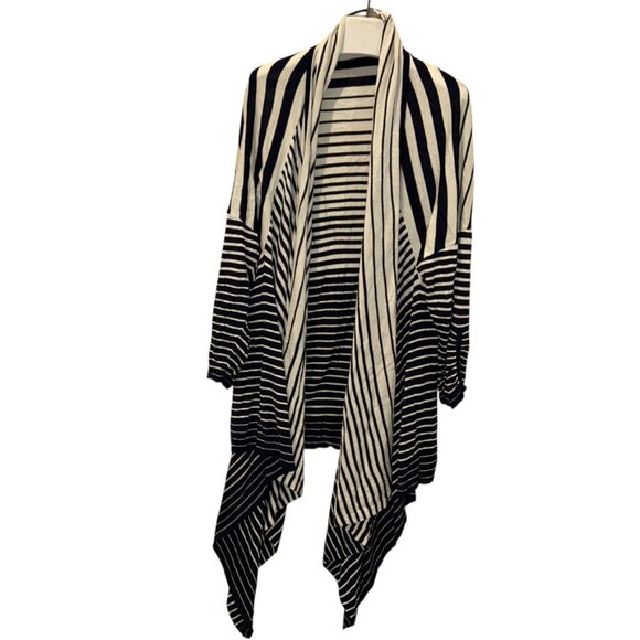 Attitudes by Renee black white French Breton Nautical Striped cardigan sweater3X - Picture 1 of 5